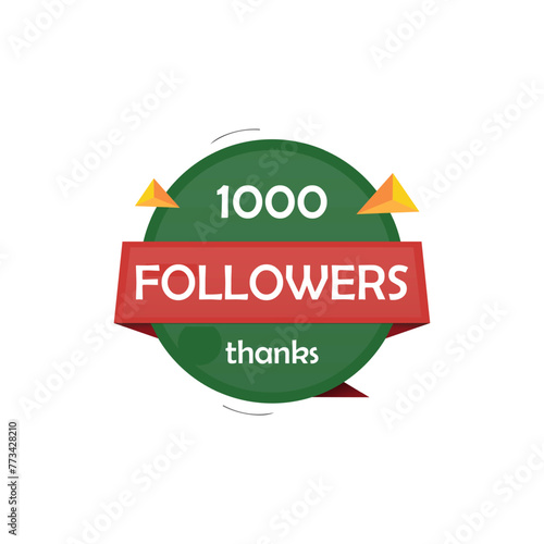 1000 followers thank you label badge vector editing. 1k followers label isolated on white background. Editable EPS file in green and red colors theme.