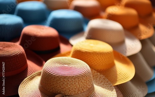 A diverse group of stylish hats arranged neatly on a wooden table