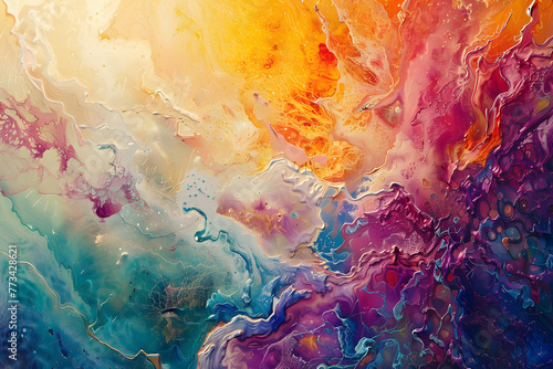 Vibrant abstract painting with swirling patterns of colorful paint creating a dynamic and artistic background.