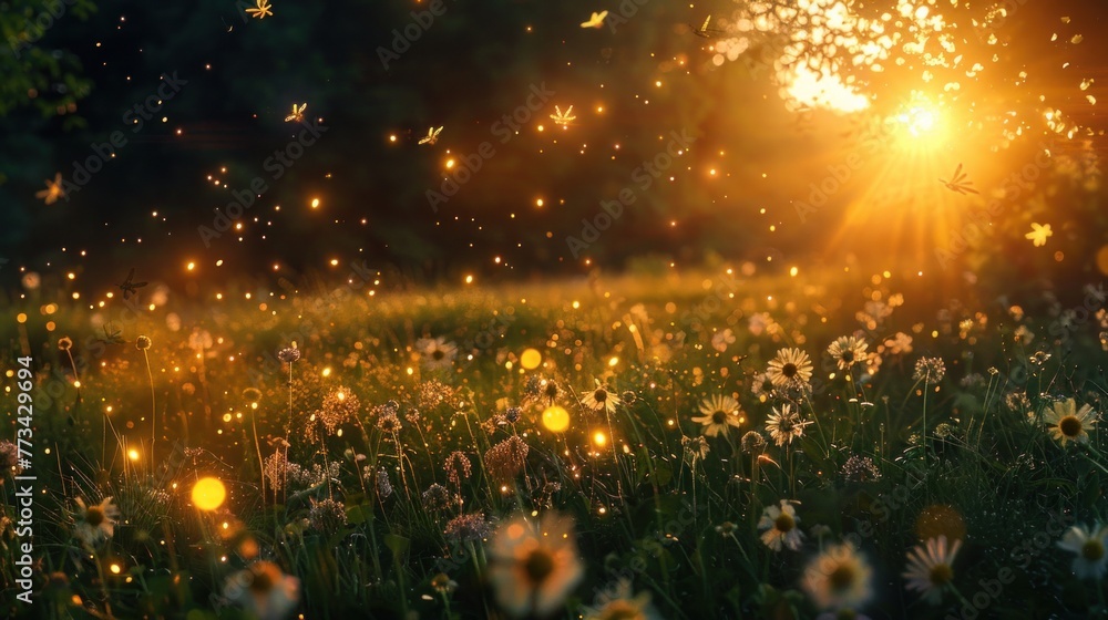A secluded meadow at dusk, with fireflies dancing in the twilight, inspiring appreciation for the beauty of natural ecosystems. A secluded meadow at dusk, with fireflies dancing in the twilight, inspiring appreciation for the beauty of natural ecosystems.
