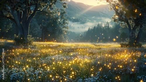 A secluded meadow at dusk  with fireflies dancing in the twilight  inspiring appreciation for the beauty of natural ecosystems.