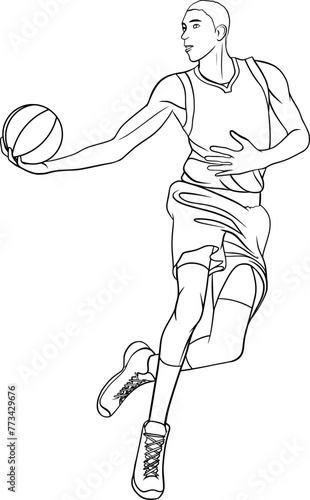 basketball player jumping vector outline illustration