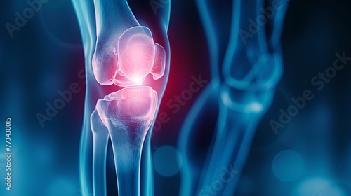 Detailed Human Knee Joint Anatomy Illustration on a Blue Background for Medical Use and Education. High-Quality 3D Render. AI