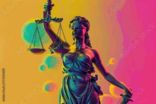 image of a statue of justice holding weight photo