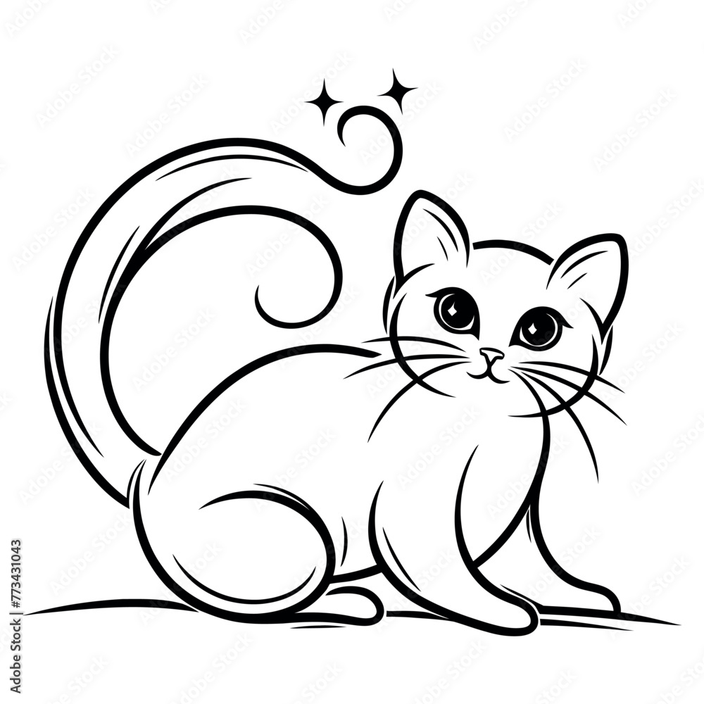 High-quality cat outline Colorful illustration High-quality cat outline Colorful illustration