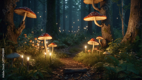 magic mushroom in the woods, magic mushroom in the forest, fairy scene