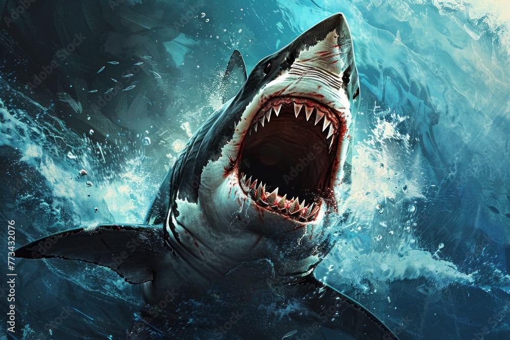 Obraz premium A great white shark with its mouth open