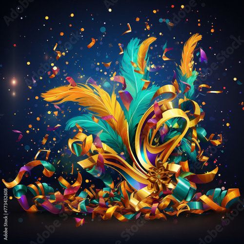 Vibrant Carnival: Masks, colors and Magic. Image produced by artificial intelligence. 
