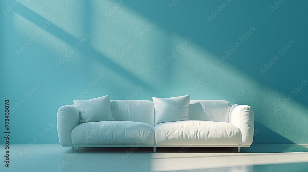 Fototapeta premium White couch living room ideas, Blue accent wall living room
