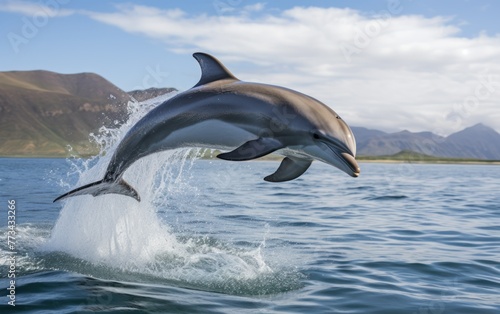 a bottlenose dolphin leaping out of the sea © Muh