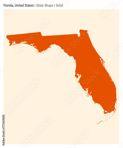Florida, United States. Simple vector map. State shape. Solid style. Border of Florida. Vector illustration.