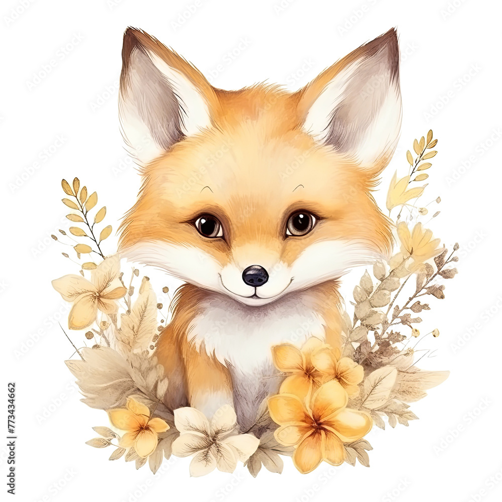 Obraz premium Cute Fox in Flower Field