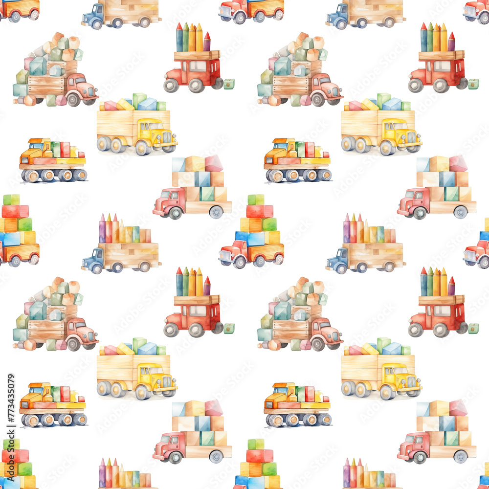 seamless pattern wood toys in car