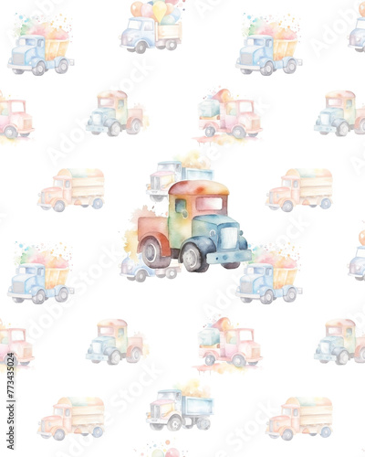 panel watercolor toy cars 
