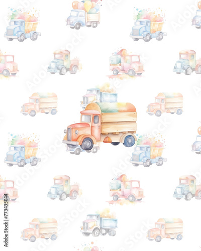 panel watercolor toy cars 