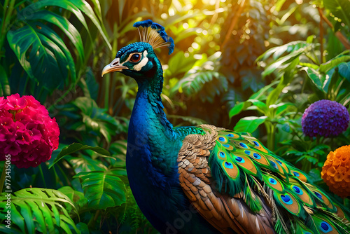 peacock with feathers.