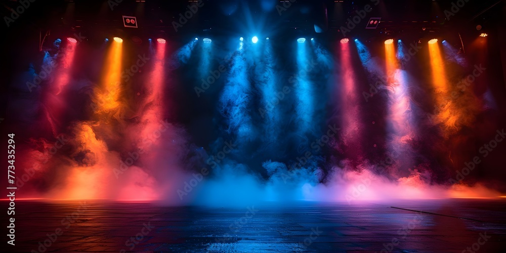 Vibrant Stage Lighting Enhances Product Display or Performance. Concept Stage Lighting, Product Display, Performance Enhancement, Vibrant Colors