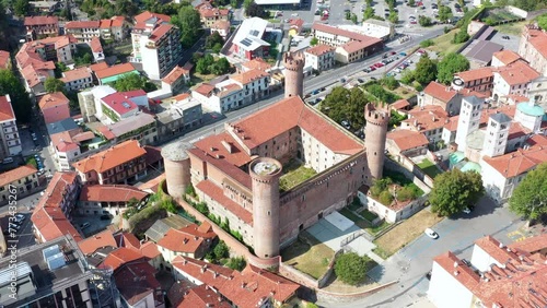 aerial view of the center of the city of Ivrea with The Castle of Ivrea also known as 