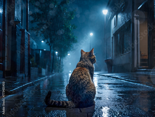Einsame Katze auf einer Dorfstraße