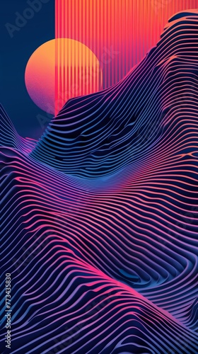 Neon Waves with Retro-Futuristic Sunset