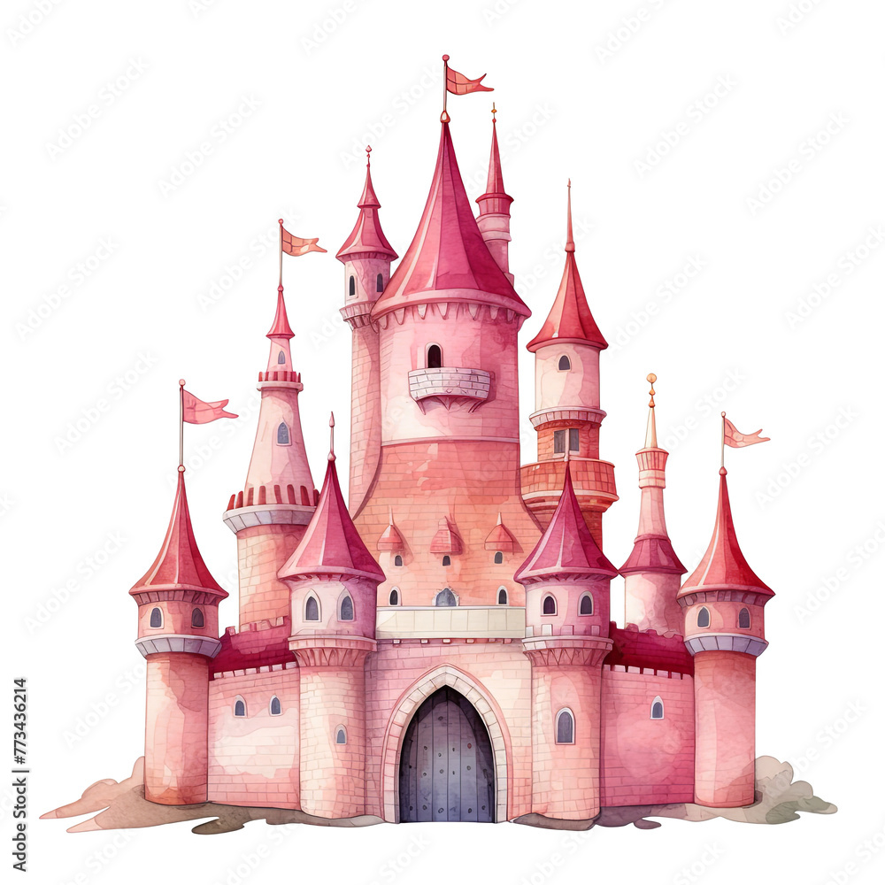 Pink Castle Watercolor Drawing