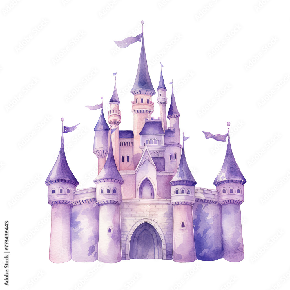 Pink Castle Watercolor Drawing