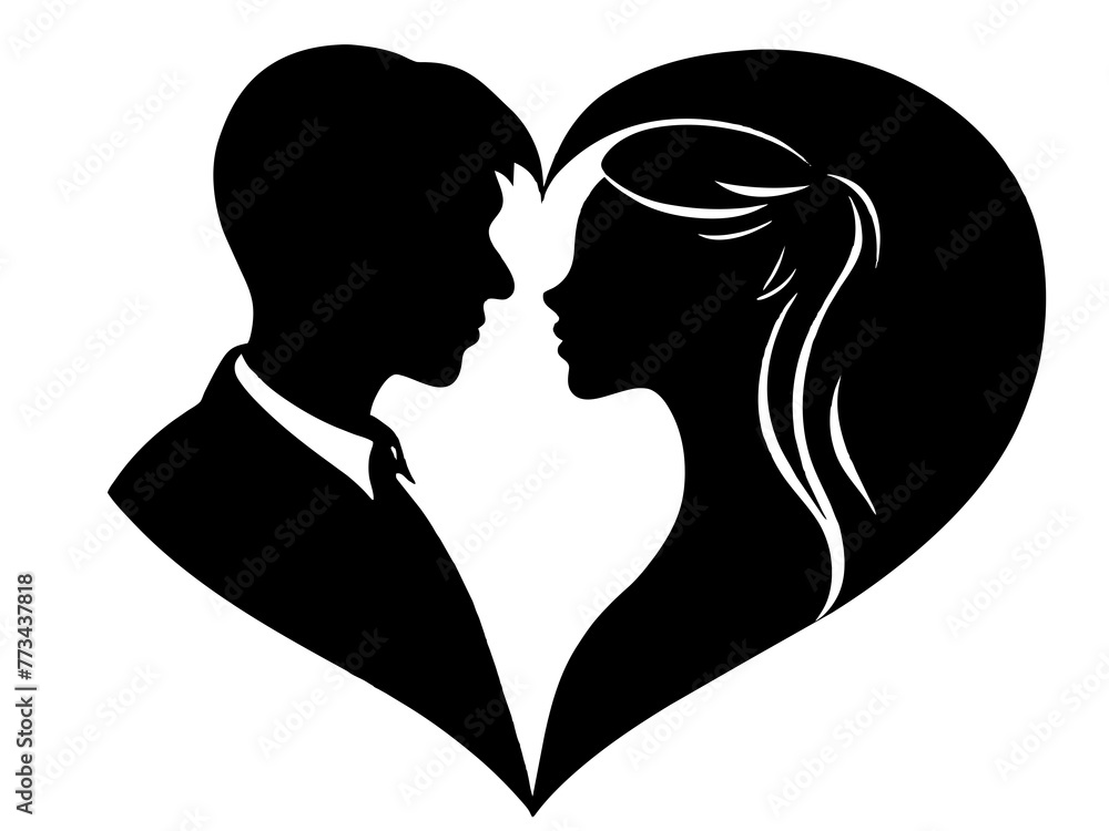 silhouette of a couple with heart silhouette  ,tattoo design ,icon Silhouette ,logo and vector illustration