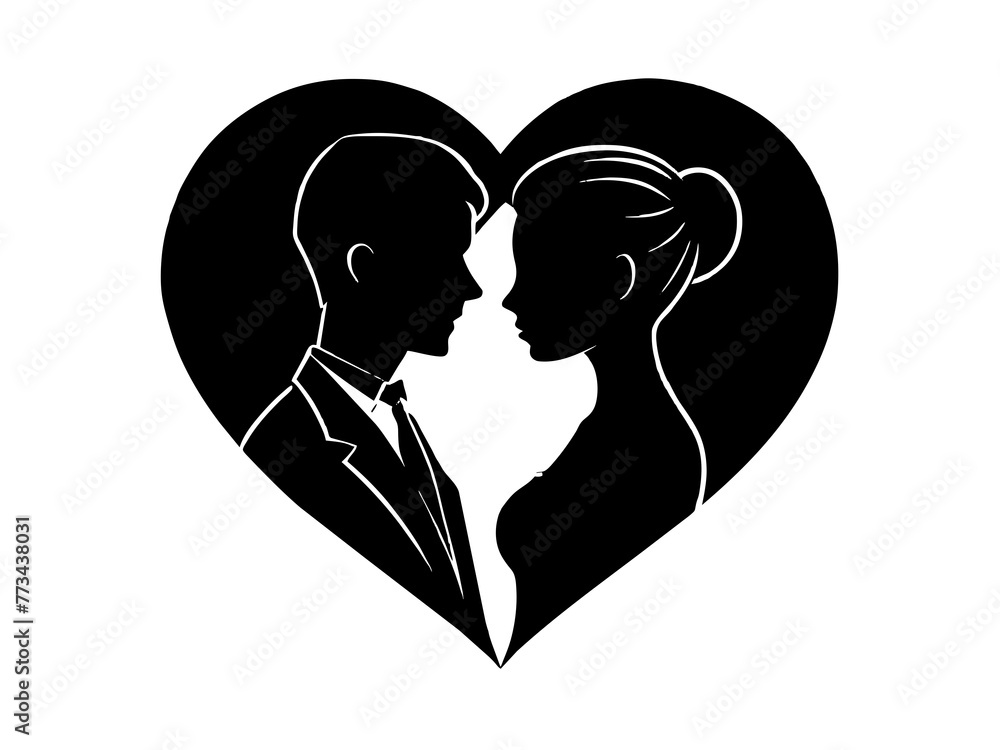 silhouette of a couple with heart silhouette of a couple with heart