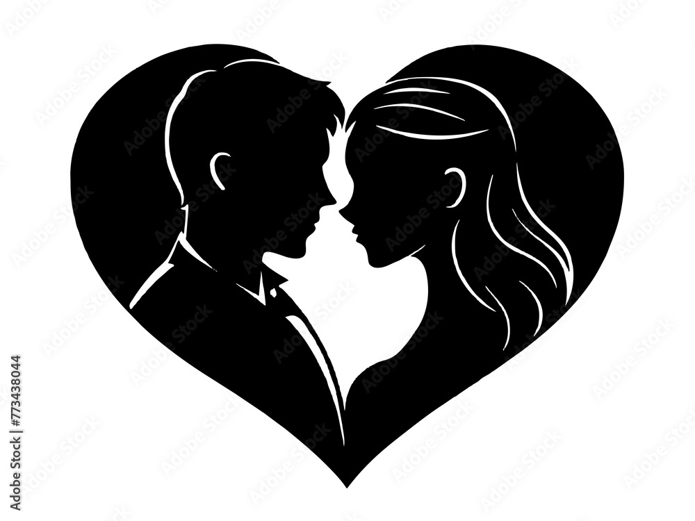 silhouette of a couple with heart silhouette  ,tattoo design ,icon Silhouette ,logo and vector illustration