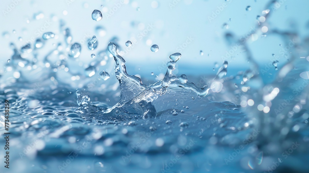 Close up of fresh blue water background with water splash Close up of fresh blue water background with water splash