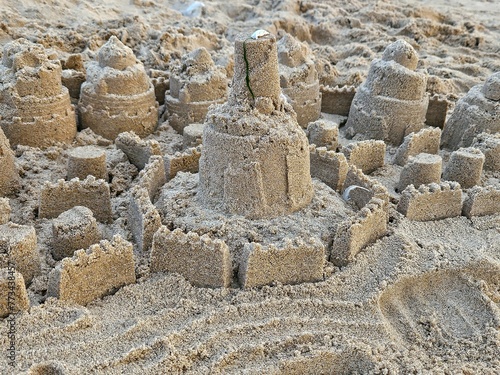 Fortress castle bulit on the beach with wet sand