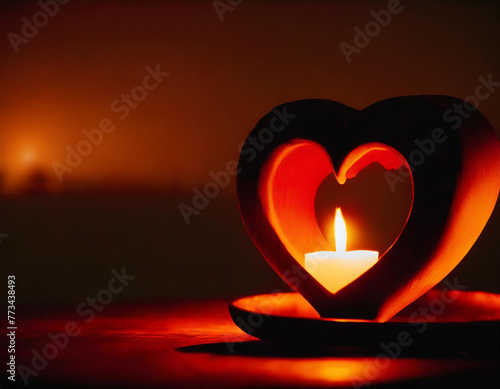 Wallpaper Mural Candlestick in the shape of heart and lit candle in it on very dark background, copy space on left side Torontodigital.ca
