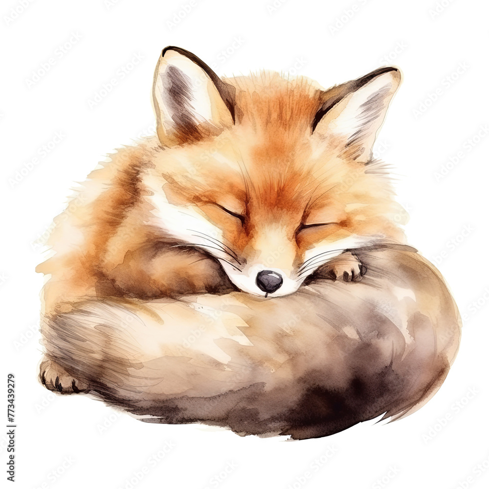 Obraz premium Sleeping Fox Watercolor Painting
