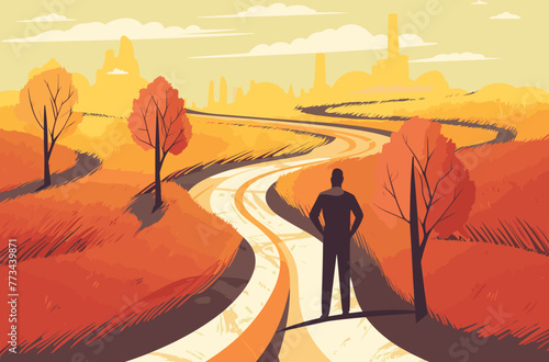 Man at two roads deciding for best chance of environment