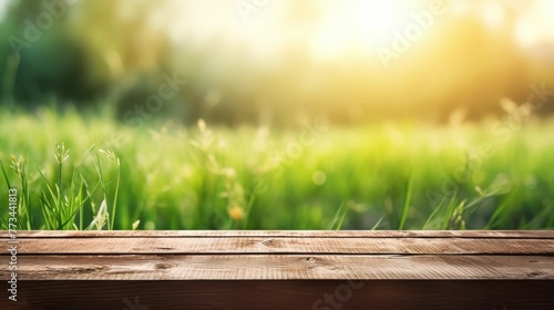 Perspective wooden table on top over blur natural background  can be used mock up for montage products display or design layout. High quality photo