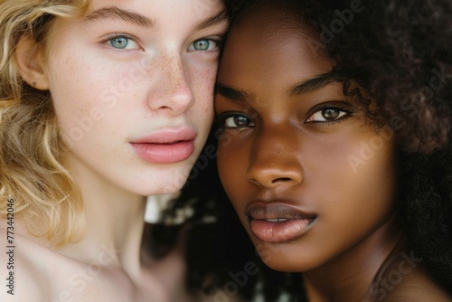 Beautiful Models. Close-up of Young Interracial Models in White Isolated Background
