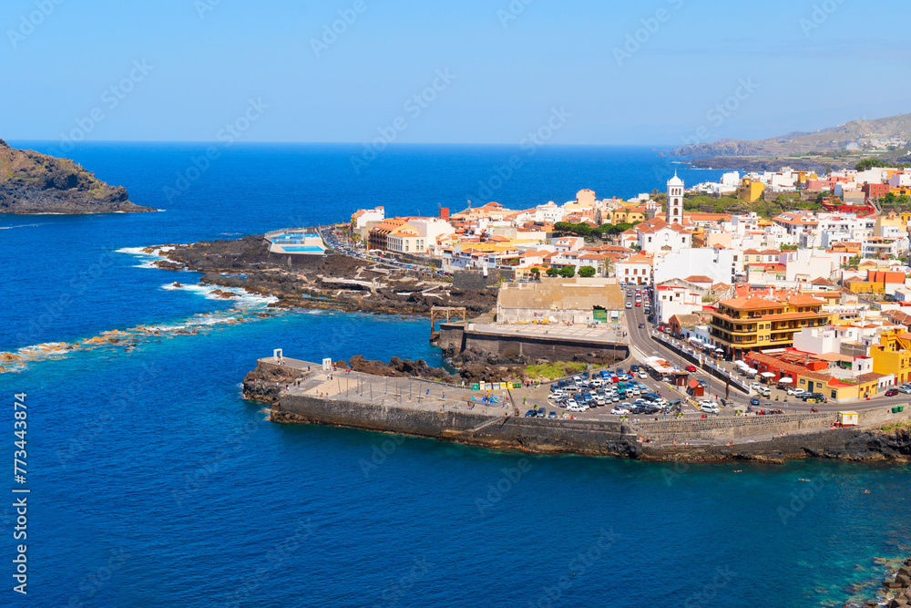 view of Garachico picturesque town close up, Canarias islands, Spain