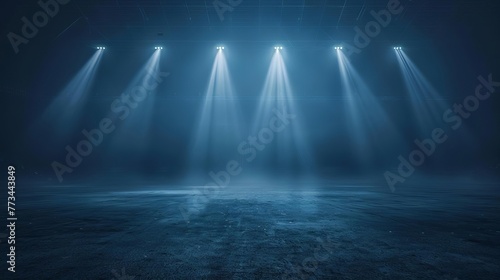 Spotlight Illuminating Empty Football Stadium Arena, Sports Competition Background