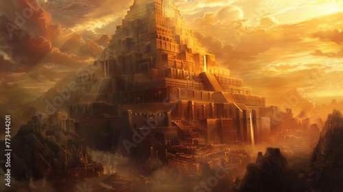 The Magnificent Tower of Babel, Ancient Mesopotamian Architectural Marvel, Digital Painting photo