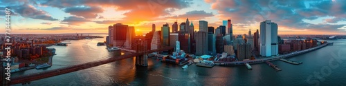 City View. Aerial Panoramic Sunset Over Manhattan's Iconic Architecture