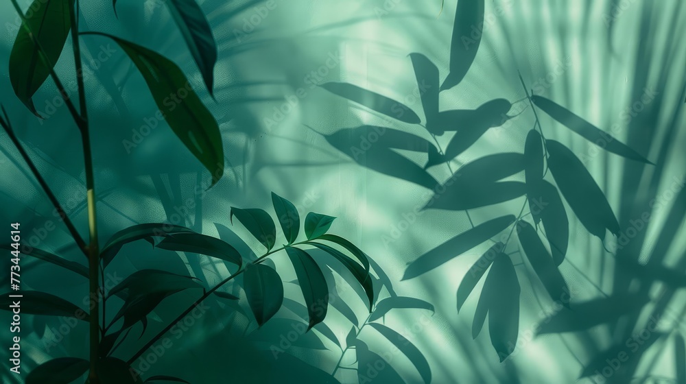 Tropical leaves shadow silhouette, abstract branch reflection overlay for product mockup presentation Tropical leaves shadow silhouette, abstract branch reflection overlay for product mockup presentation
