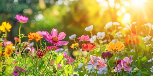 flowers on a green and sunny background, the beauty of nature