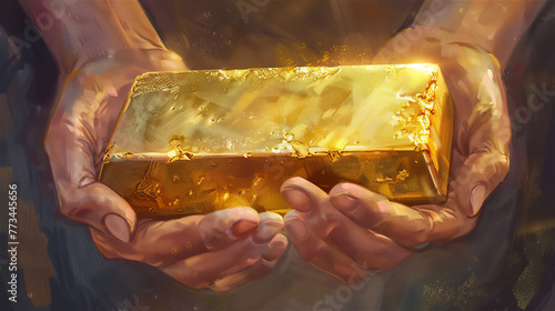 Obraz na płótnie Big gold bar in hands. w salonie