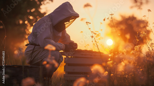 Beekeepers working in a bee farm