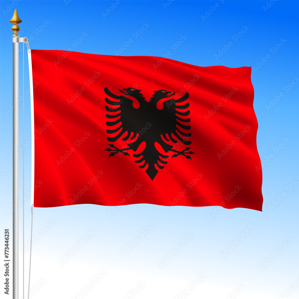 Albania official national waving flag, vector illustration Albania official national waving flag, vector illustration