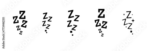 Zzz bed sleep snore icons snooze nap Z sound . Sleepy yawn or insomnia sleeper alarm clock Zzz line icons of goodnight deep sleep, bored or tired
