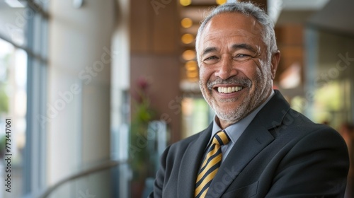 Man Work. Portrait of a Mature Hispanic Businessman Smiling with Satisfied Expression