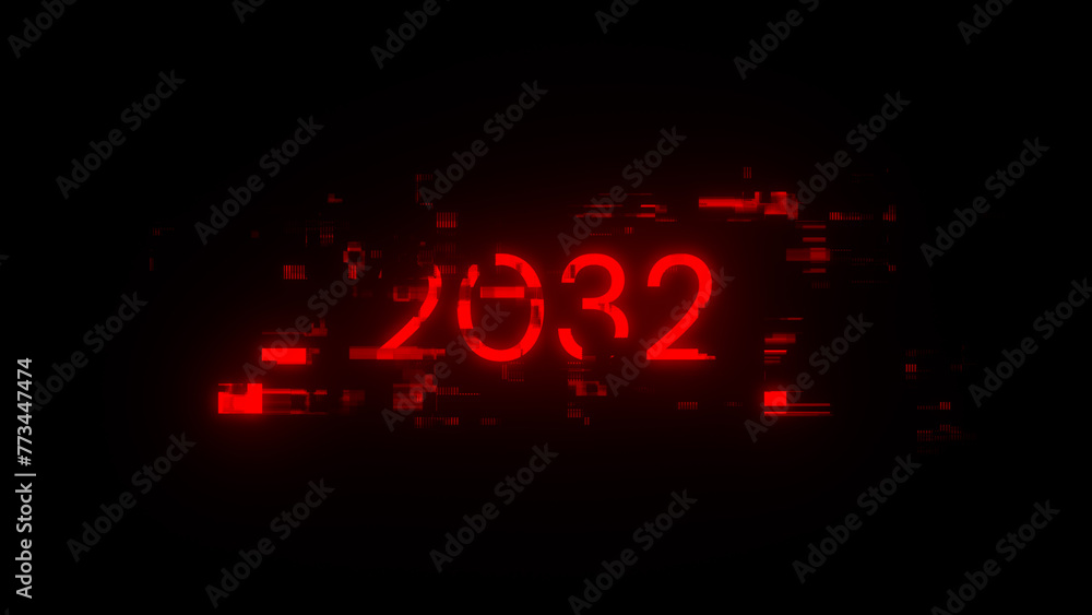 3D rendering 2032 text with screen effects of technological glitches 3D rendering 2032 text with screen effects of technological glitches