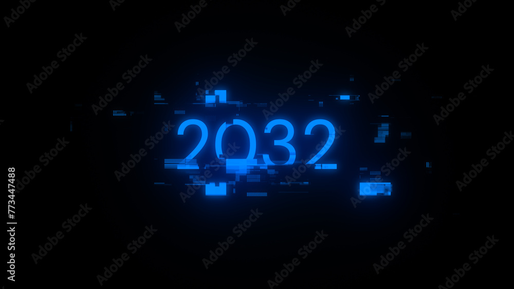 3D rendering 2032 text with screen effects of technological glitches