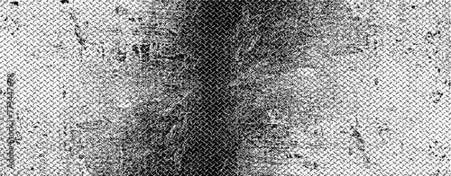 Monochrome texture composed of irregular graphic elements. Distressed uneven grunge background. Abstract vector illustration. Overlay for interesting effect and depth. Isolated on white background.